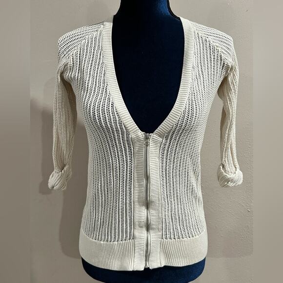 SILENCE + Noise Cream Zip Up Open Knit Cardigan Urban Outfitters Sz S - Picture 1 of 12